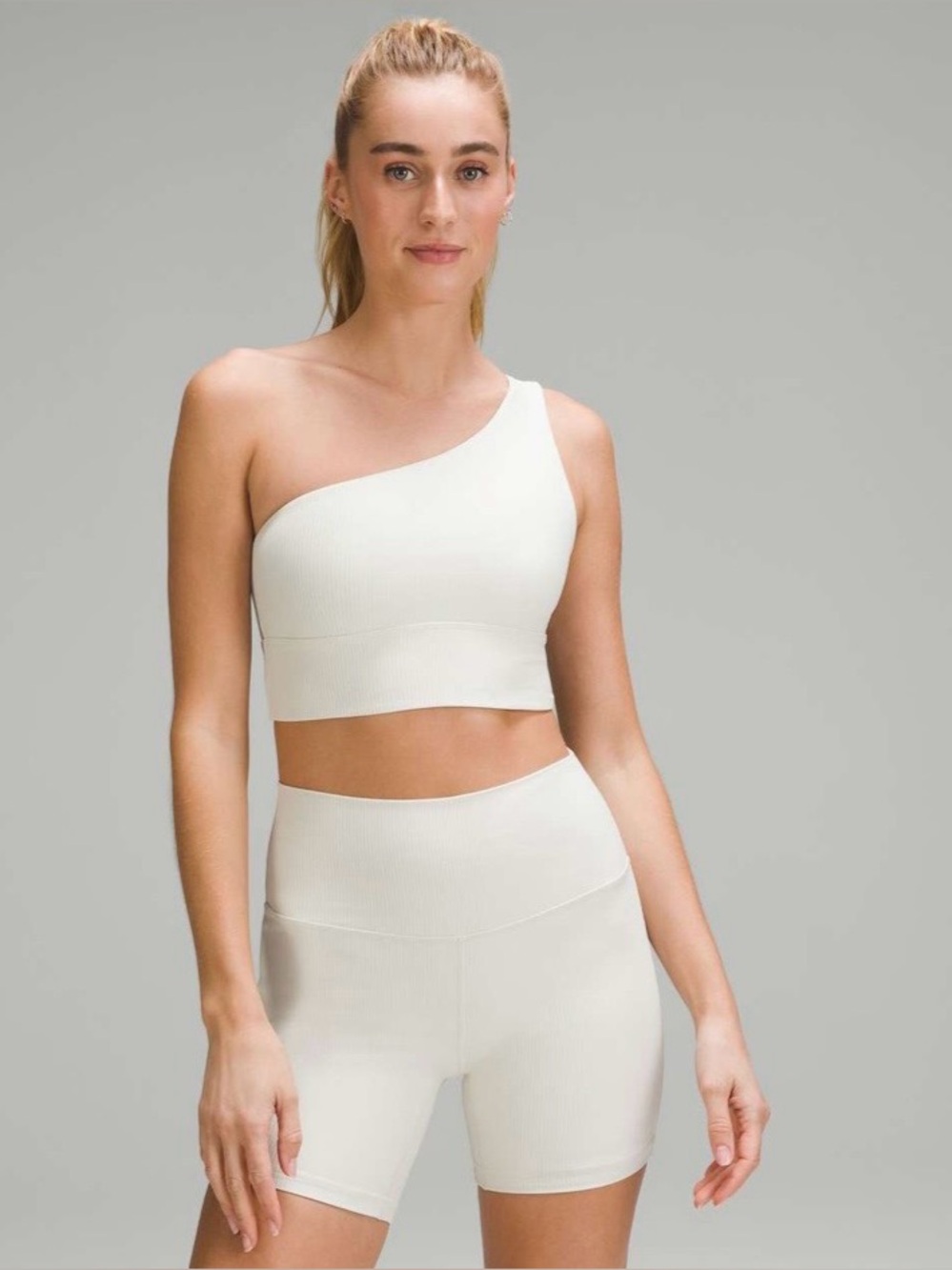 lululemon athletica One-Shoulder Ribbed Sports Bra in Cream